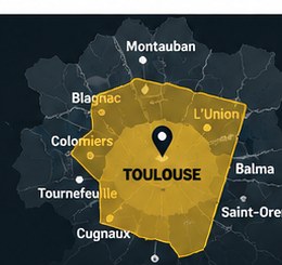Zone d'intervention pour la destruction de nids de frelons autour de Toulouse
